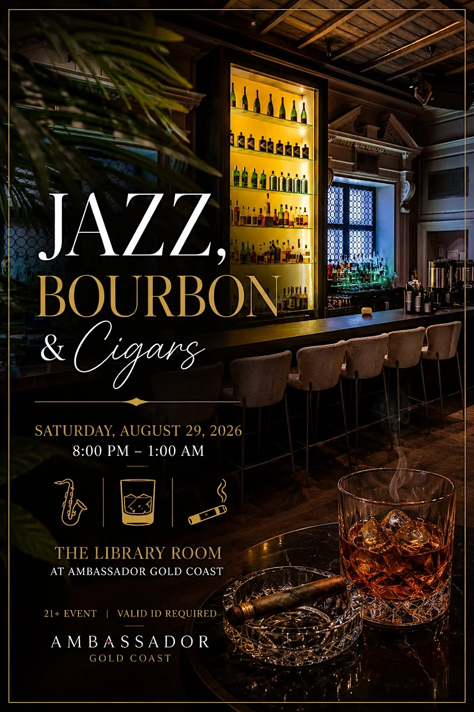 Jazz, Bourbon & Cigars at The Library Room at Ambassador Gold Coast
